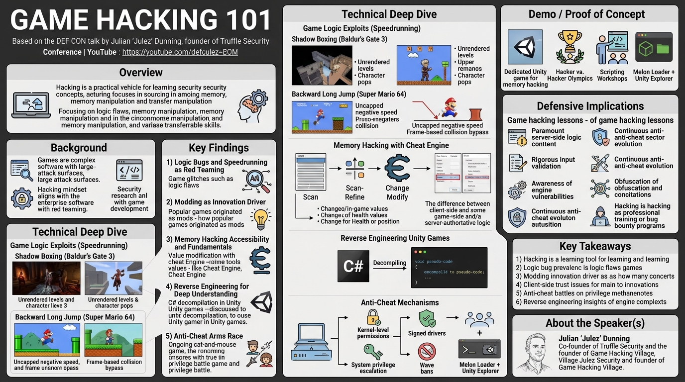 Visual summary for Game Hacking 101 by Julian 'Julez' Dunning