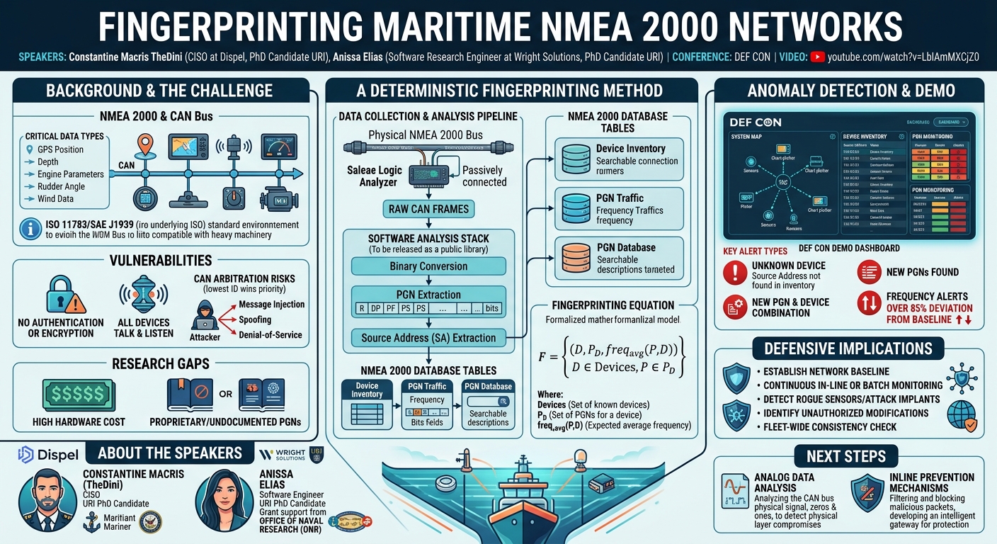 Visual summary for Fingerprinting Maritime NMEA2000 Networks by Constantine Macris TheDini, Anissa Elias