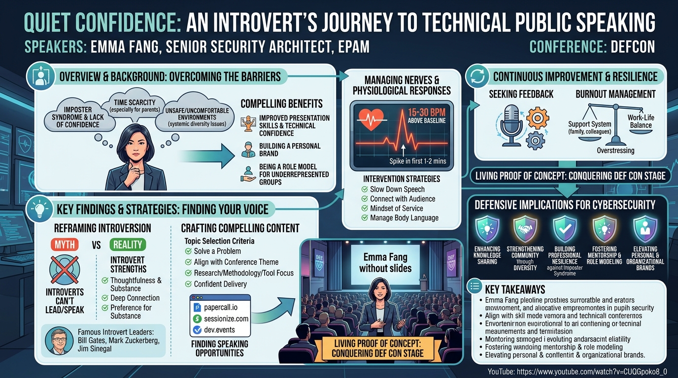 Visual summary for Quiet Confidence An Introvert's Journey to Technical Public Speaking by Emma Fang