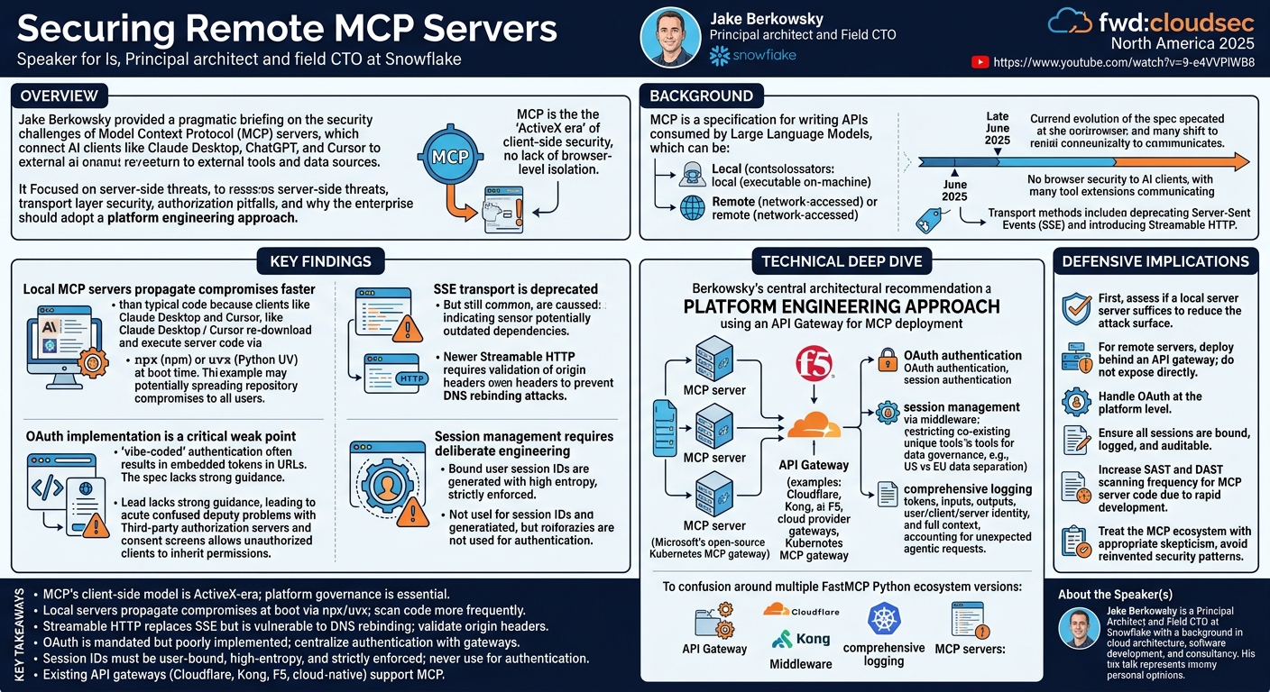 Visual summary for Securing Remote MCP Servers by Jake Berkowsky