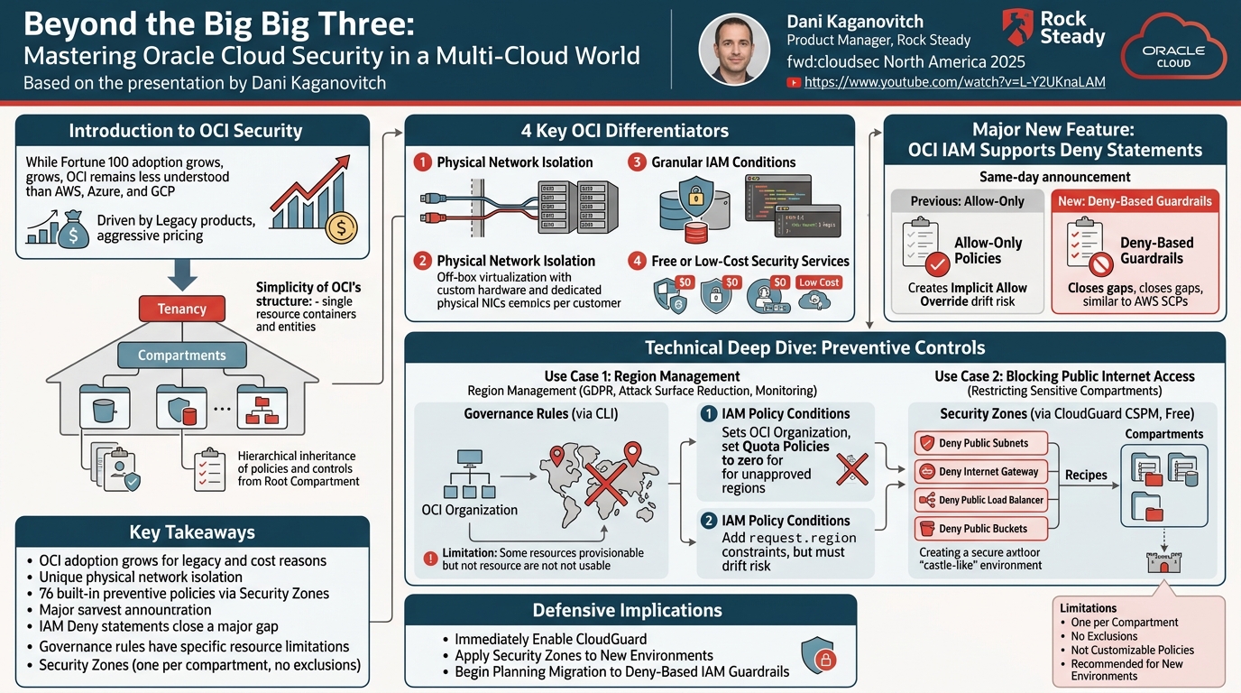 Visual summary for Beyond the Big Three: Mastering Oracle Cloud Security in a Multi-Cloud World by Dani Kaganovitch