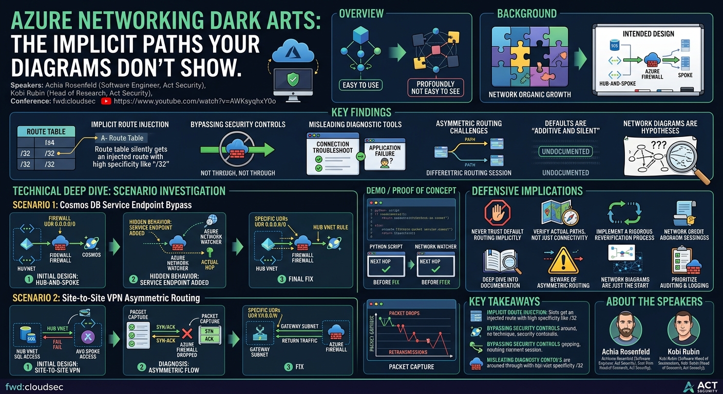 Visual summary for Azure Networking Dark Arts: The Implicit Paths Your Diagrams Don't Show-Achia Rosenfeld & Kobi Rubin by Achia Rosenfeld, Kobi Rubin