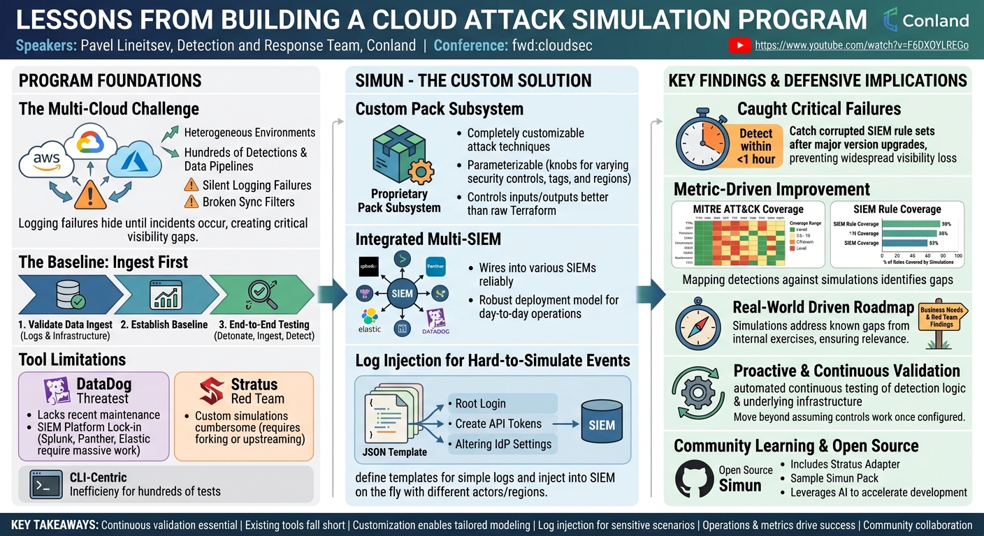 Visual summary for Lessons From Building a Cloud Attack Simulation Program by Pavel Lineitsev