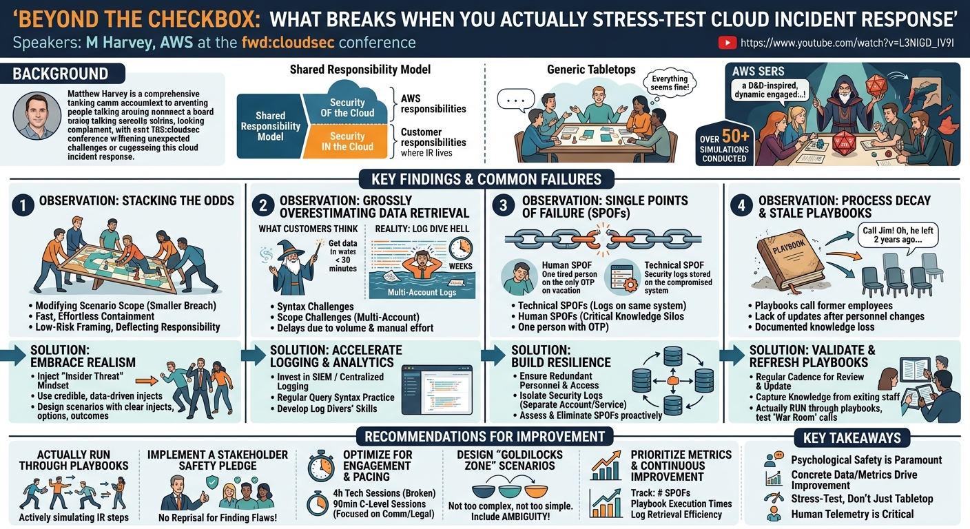 Visual summary for Beyond the Checkbox: What Breaks When You Actually Stress-Test Cloud Incident Response by M Harvey