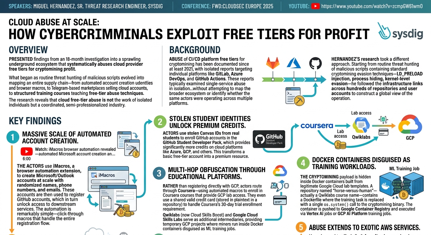 Visual summary for Cloud Abuse at Scale: How Cybercriminals Exploit Free Tiers for Profit by Miguel