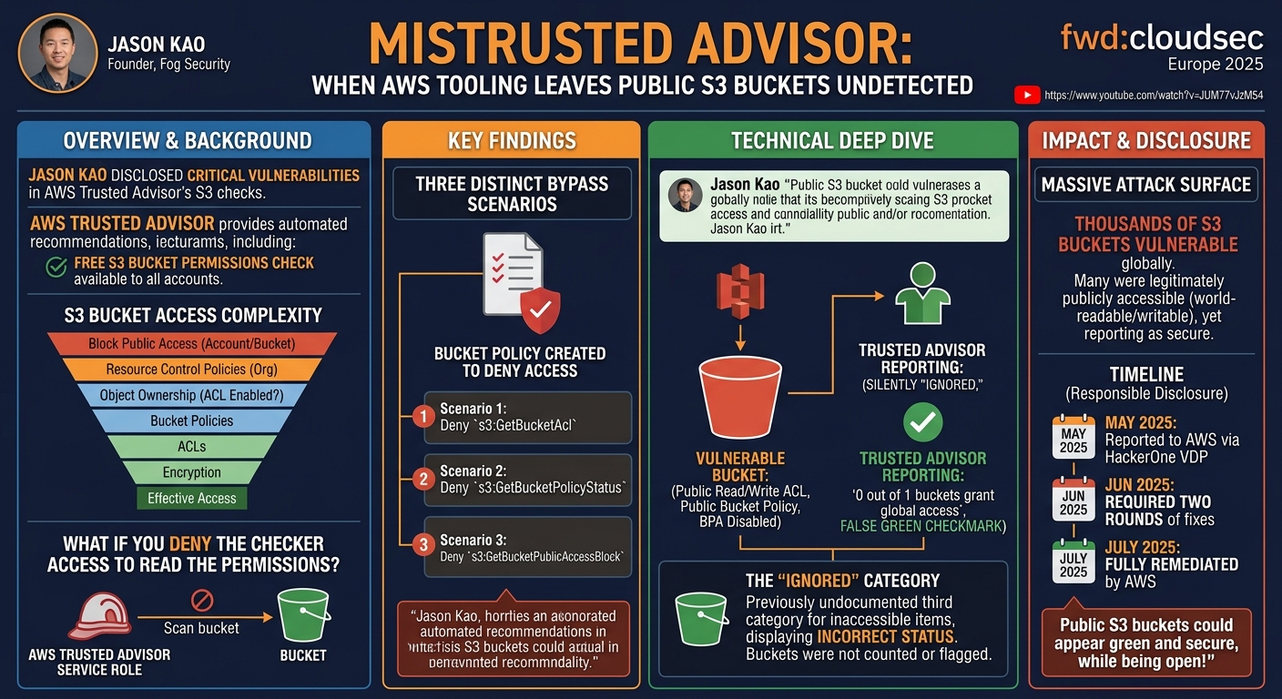 Visual summary for Mistrusted Advisor: When AWS Tooling Leaves Public S3 Buckets Undetected by Jason Kao
