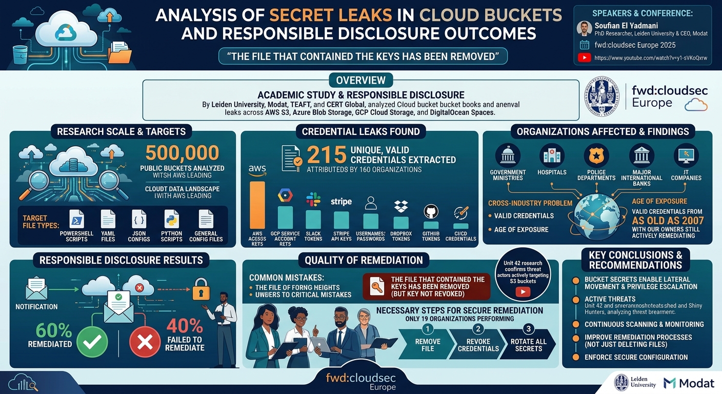 Visual summary for The File That Contained the Keys Has Been Removed: An Analysis of Secret Leaks in Cloud Buckets and Responsible Disclosure Outcomes by SOUFIAN EL YADMANI
