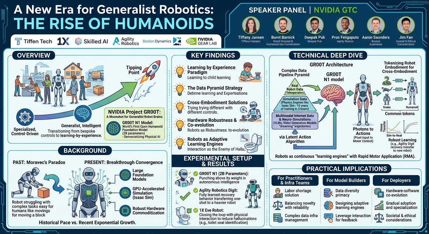 Visual summary for A New Era for Generalist Robotics: The Rise of Humanoids | NVIDIA GTC 2025 by Bernt Børnich, Aaron Saunders, Deepak Pathak
