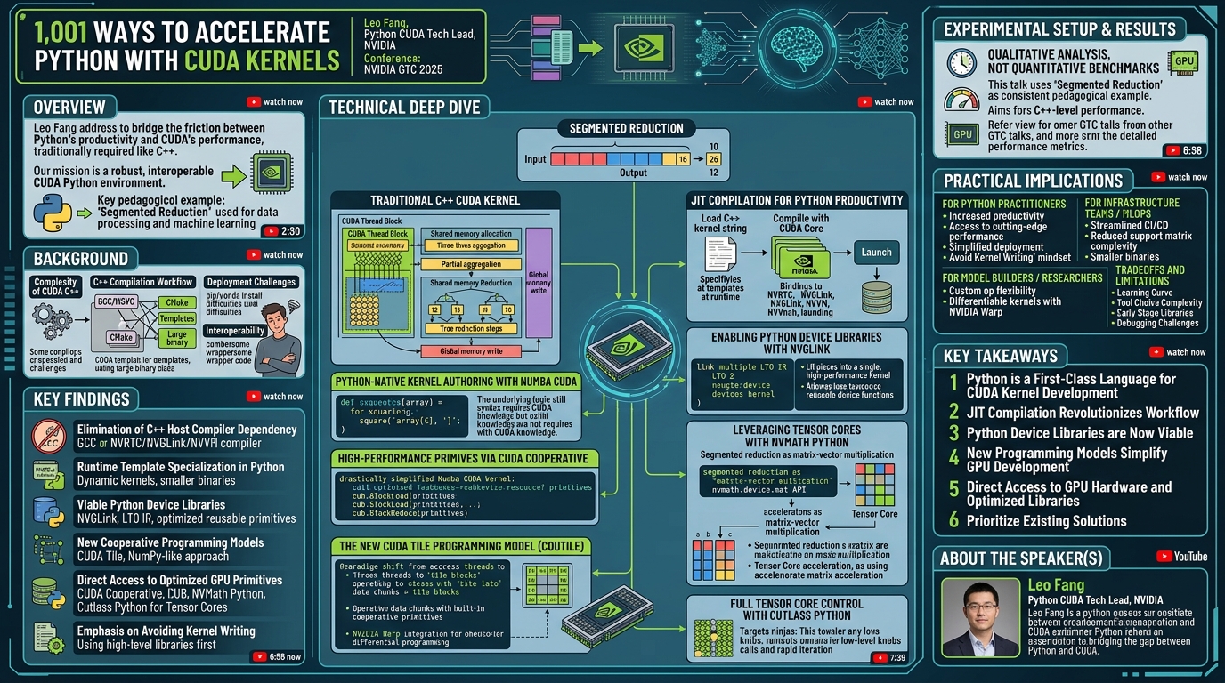 Visual summary for 1,001 Ways to Accelerate Python with CUDA Kernels | NVIDIA GTC 2025 by Leo Fang