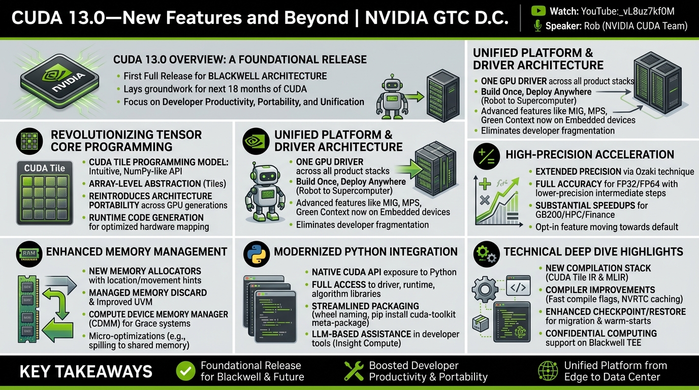 Visual summary for CUDA 13.0—New Features and Beyond | NVIDIA GTC D.C. by NVIDIA CUDA Team