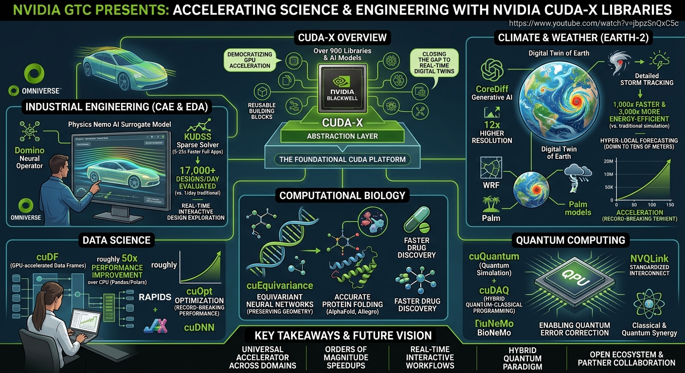 Visual summary for Accelerating Science and Engineering With NVIDIA CUDA-X Libraries | NVIDIA GTC D.C. by NVIDIA CUDA-X Team