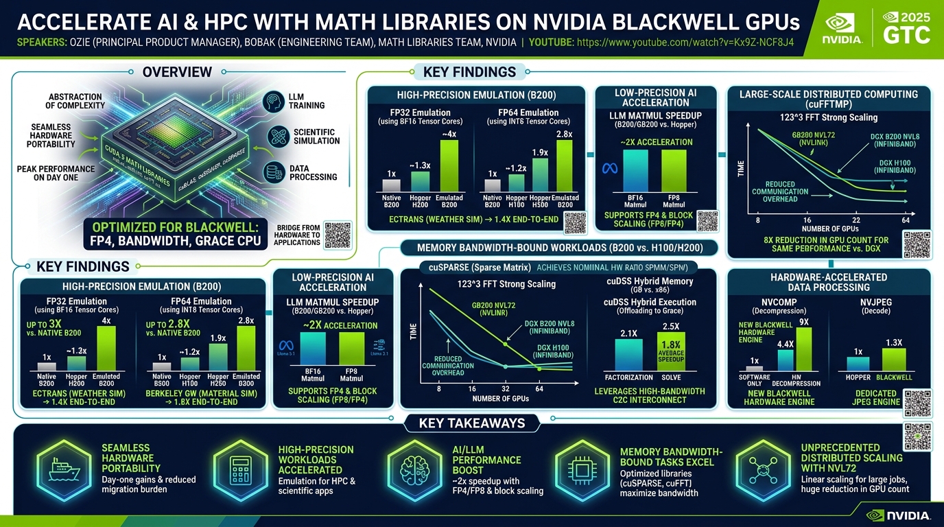 Visual summary for Accelerate AI and HPC with Math Libraries on NVIDIA Blackwell GPUs | NVIDIA GTC 2025 by Babak Hejazi, Azi Riahi