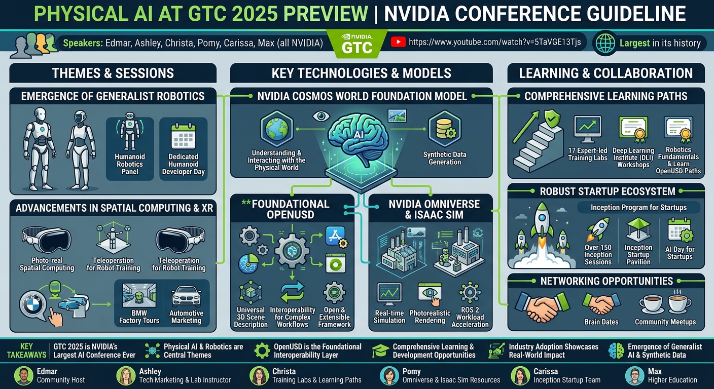 Visual summary for Physical AI at GTC 2025 Preview by NVIDIA Omniverse Team