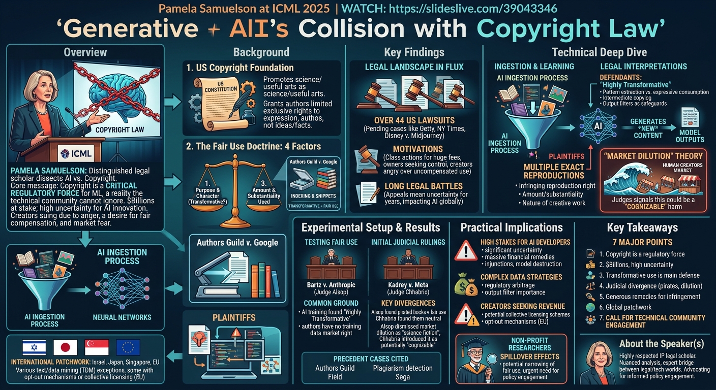 Visual summary for Generative AI's Collision with Copyright Law by Pamela Samuelson
