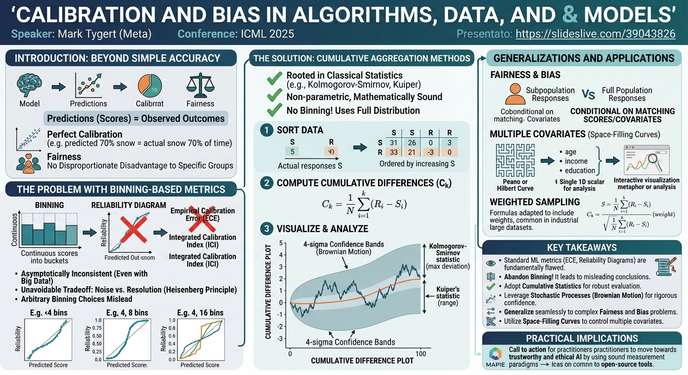 Visual summary for Calibration and Bias in Algorithms, Data, and Models: a tutorial on metrics and plots for measuring calibration, bias, fairness, reliability, and robustness: Calibration and Bias in Algorithms, Data, and Models: a tutorial on metrics and plots for measuring calibration, bias, fairness, reliability, and robustness by Mark Tygert