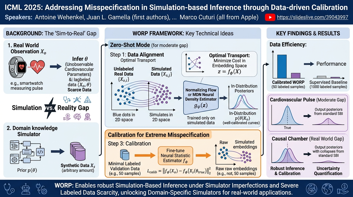 Visual summary for Addressing Misspecification in Simulation-based Inference through Data-driven Calibration by Antoine Wehenkel, Juan L. Gamella, Ozan Sener, Jens Behrmann, Guillermo Sapiro, Jörn Jacobsen, Marco Cuturi