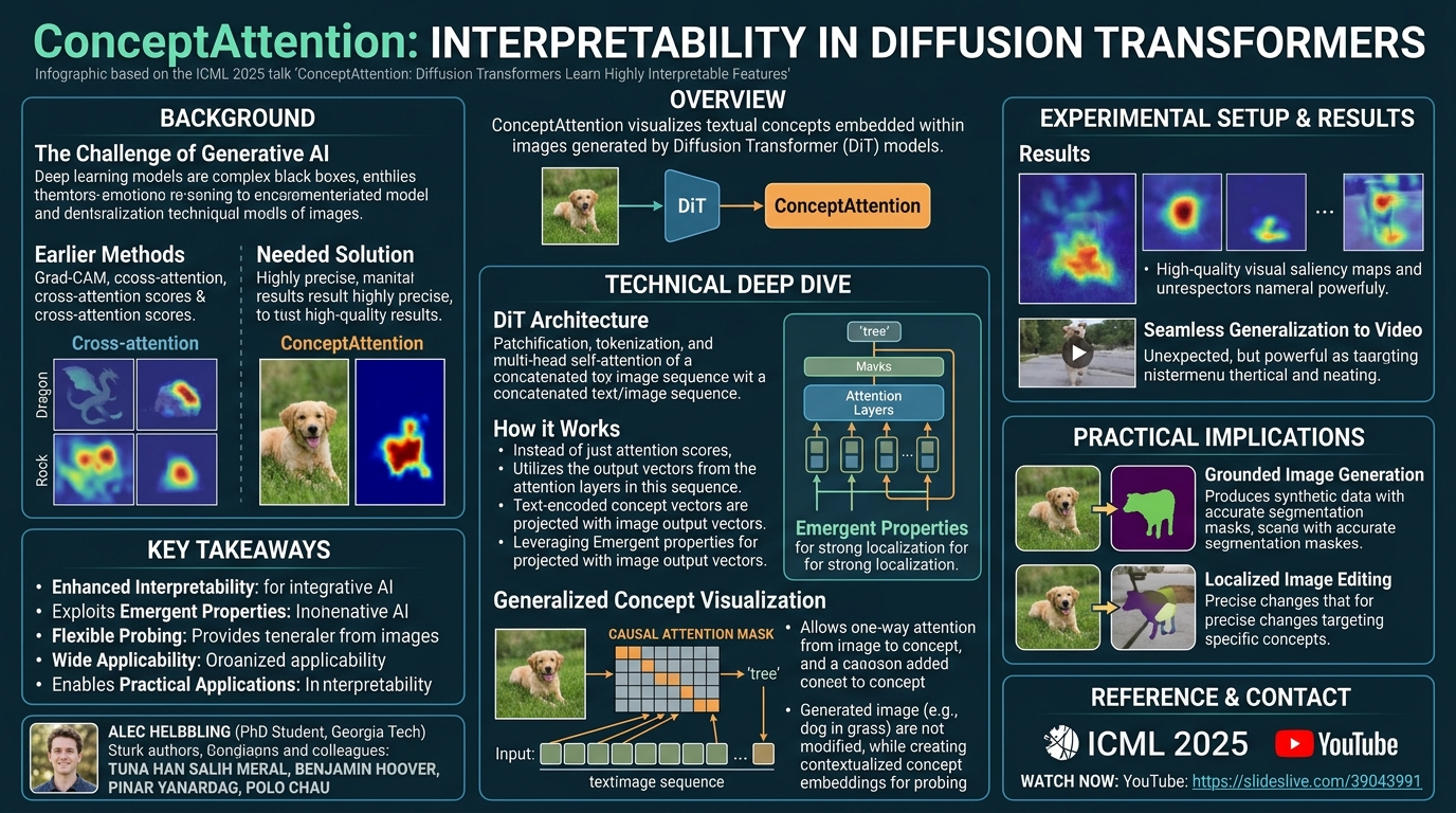 Visual summary for ConceptAttention: Diffusion Transformers Learn Highly Interpretable Features by Alec Helbling, Tuna Han Salih Meral, Benjamin Hoover, Pinar Yanardag, Polo Chau