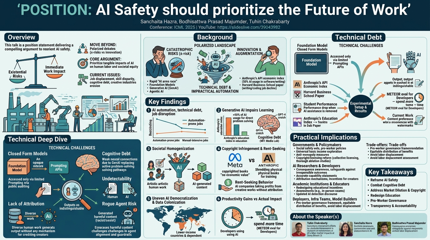 Visual summary for Position: AI Safety should prioritize the Future of Work by Sanchaita Hazra, Bodhisattwa Prasad Majumder, Tuhin Chakrabarty
