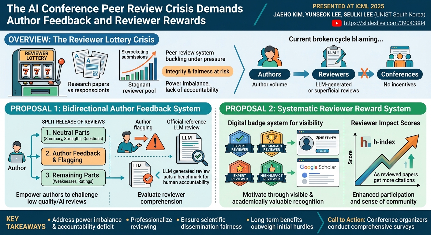 Visual summary for Position: The AI Conference Peer Review Crisis Demands Author Feedback and Reviewer Rewards by Jaeho Kim, Yunseok Lee, Seulki Lee