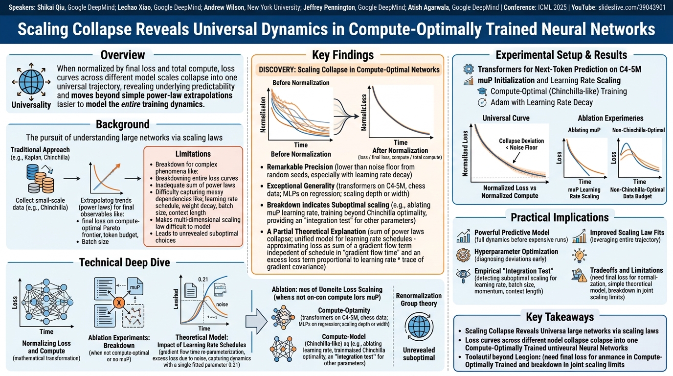Visual summary for Scaling Collapse Reveals Universal Dynamics in Compute-Optimally Trained Neural Networks by Shikai Qiu, Lechao Xiao, Andrew Wilson, Jeffrey Pennington, Atish Agarwala