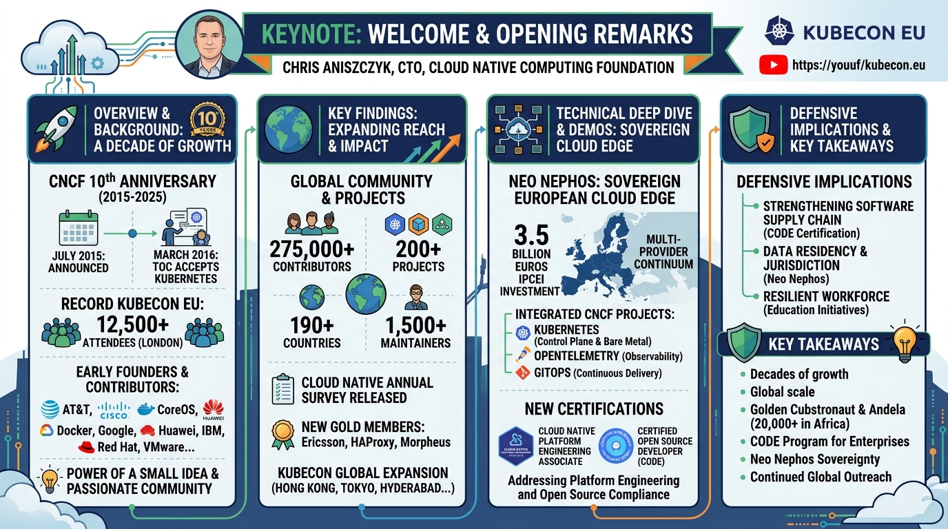 Visual summary for Keynote: Welcome + Opening Remarks - Chris Aniszczyk, CTO, Cloud Native Computing Foundation by Chris Aniszczyk, CTO, Cloud Native Computing Foundation