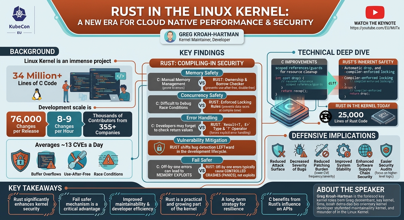 Visual summary for Keynote: Rust in the Linux Kernel: A New Era for Cloud Native Performance and... Greg Kroah-Hartman by Greg Kroah-Hartman
