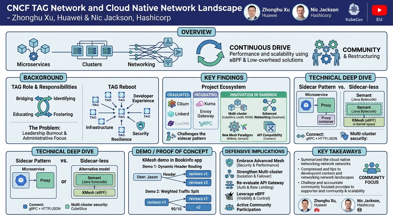 Visual summary for CNCF TAG Network and Cloud Native Network Landscape - Zhonghu Xu, Huawei & Nic Jackson, Hashicorp by Zhonghu Xu, Huawei, Nic Jackson, Hashicorp
