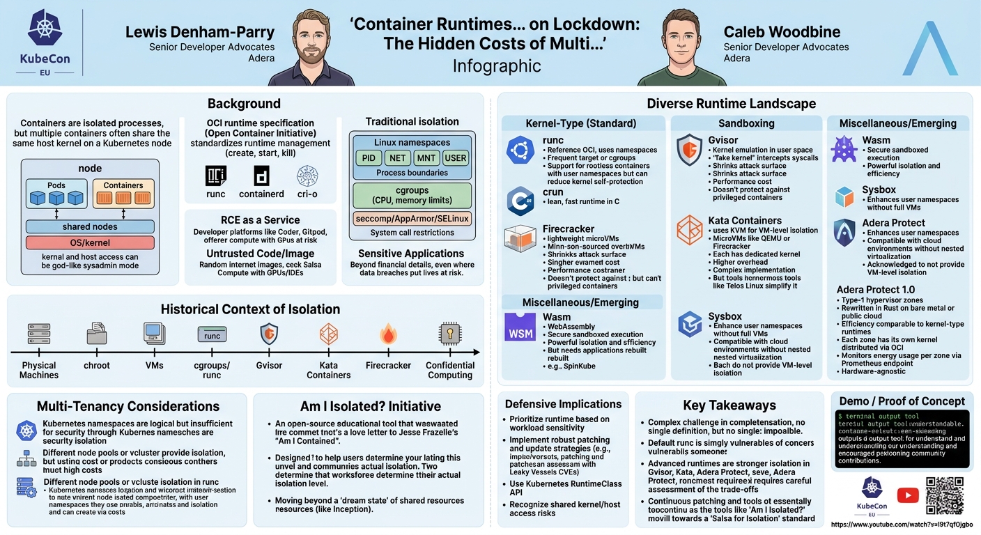 Visual summary for Container Runtimes... on Lockdown: The Hidden Costs of Multi... Lewis Denham-Parry & Caleb Woodbine by on Lockdown: The Hidden Costs of Multi... Lewis Denham-Parry, Caleb Woodbine