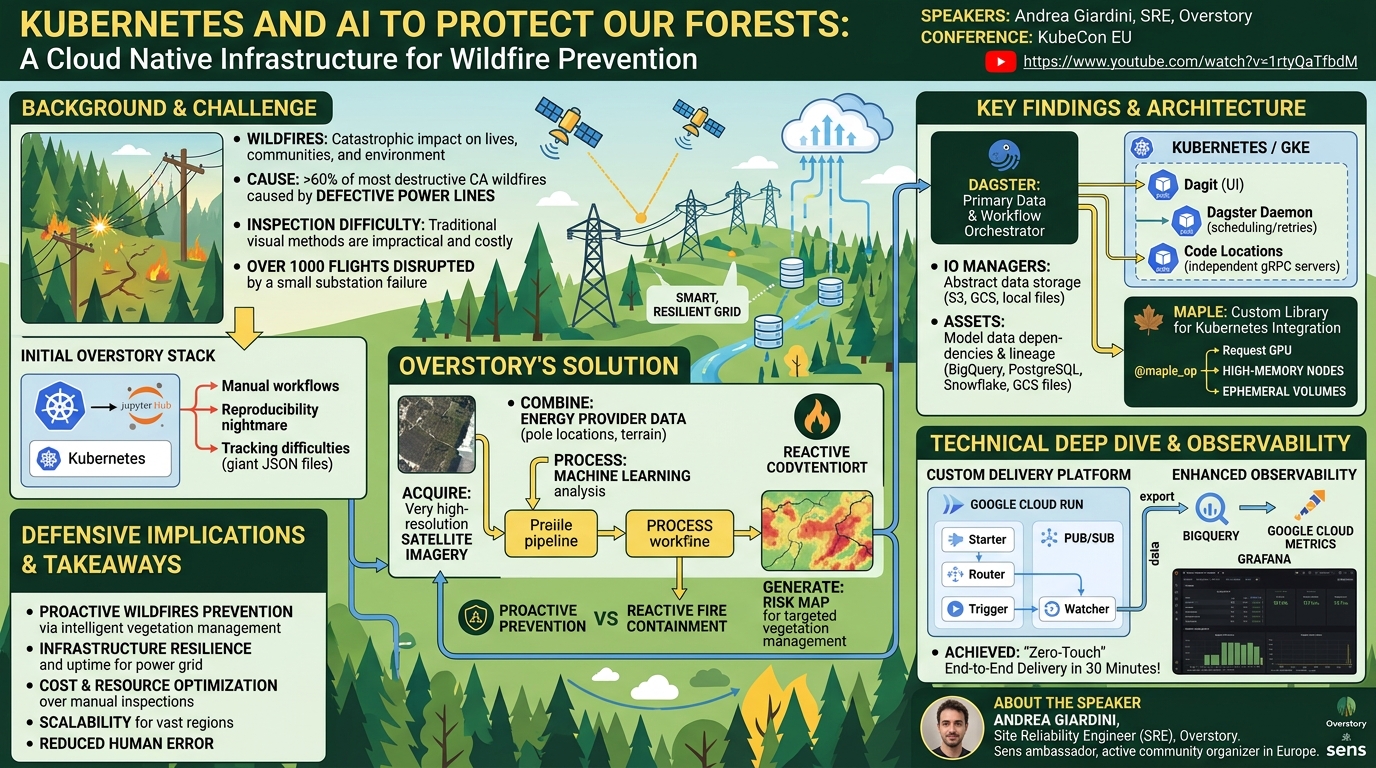 Visual summary for Kubernetes and AI To Protect Our Forests: A Cloud Native Infrastructure for Wildf... Andrea Giardini by Andrea Giardini