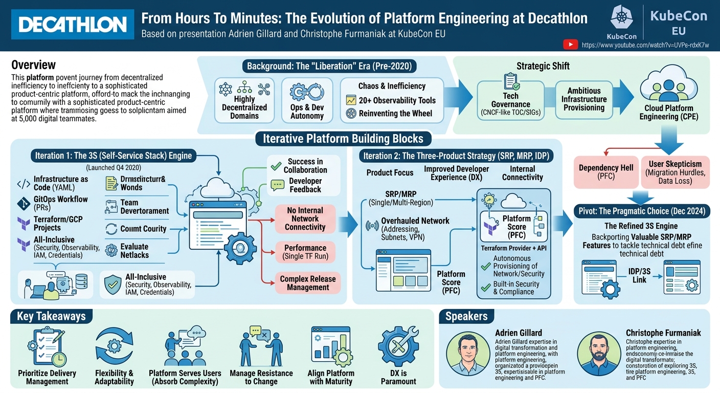 Visual summary for From Hours To Minutes: The Evolution of Platform Engineerin... Adrien Gillard & Christophe Furmaniak by Adrien Gillard, Christophe Furmaniak