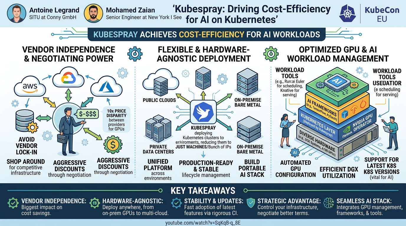 Visual summary for Kubespray: Driving Cost-Efficiency for AI on Kubernetes - Antoine Legrand & Mohamed Zaian by Antoine Legrand, Mohamed Zaian