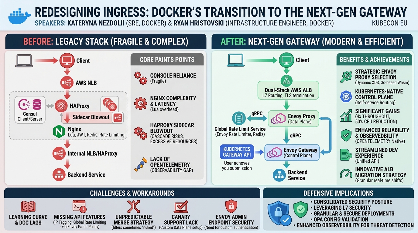 Visual summary for Redesigning Ingress: Docker’s Transition To the Next-Gen Gate... Kateryna Nezdolii & Ryan Hristovski by Kateryna Nezdolii, Ryan Hristovski