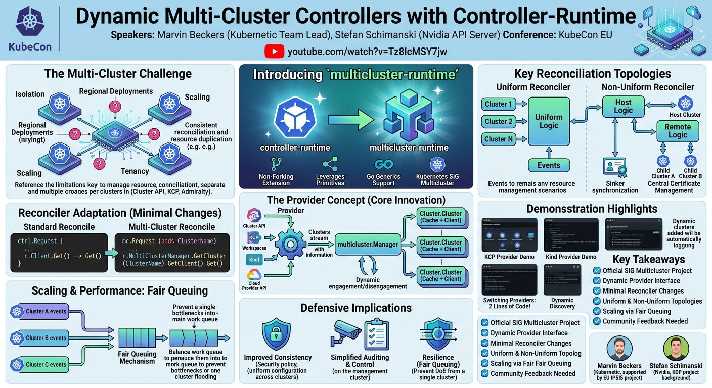Visual summary for Dynamic Multi-Cluster Controllers With Controller-runtime - Marvin Beckers & Stefan Schimanski by Marvin Beckers, Stefan Schimanski