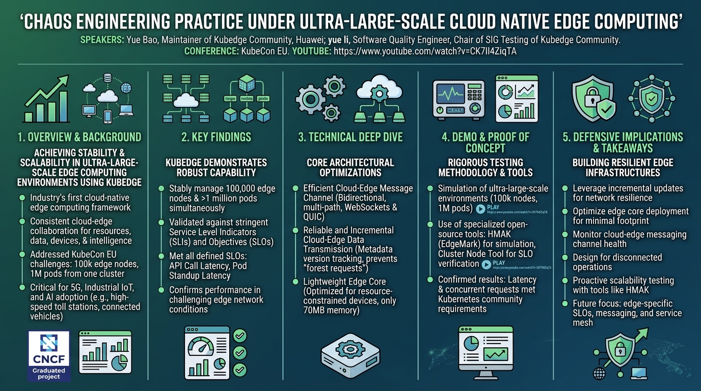 Visual summary for Chaos Engineering Practice Under Ultra-large-scale Cloud Native Edge Computing - Yue Bao & yue li by Yue Bao, yue li