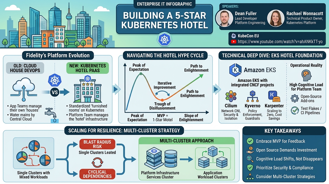Visual summary for Building a 5* Kubernetes Hotel - Dean Fuller & Rachael Wonnacott by Dean Fuller, Rachael Wonnacott