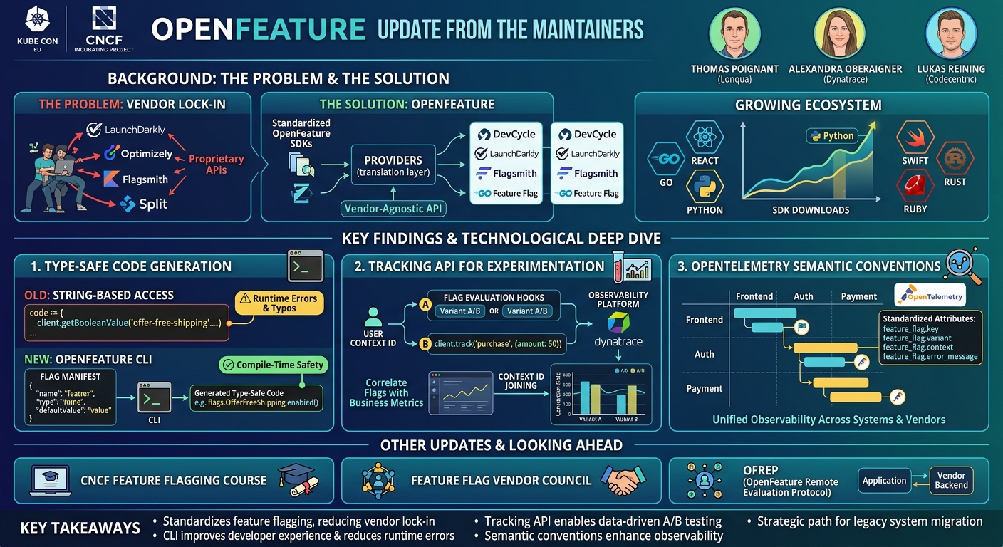 Visual summary for OpenFeature Update From the Maintainers - Thomas Poignant, Lukas Reining & Alexandra Oberaigner by Thomas Poignant, Lukas Reining, Alexandra Oberaigner