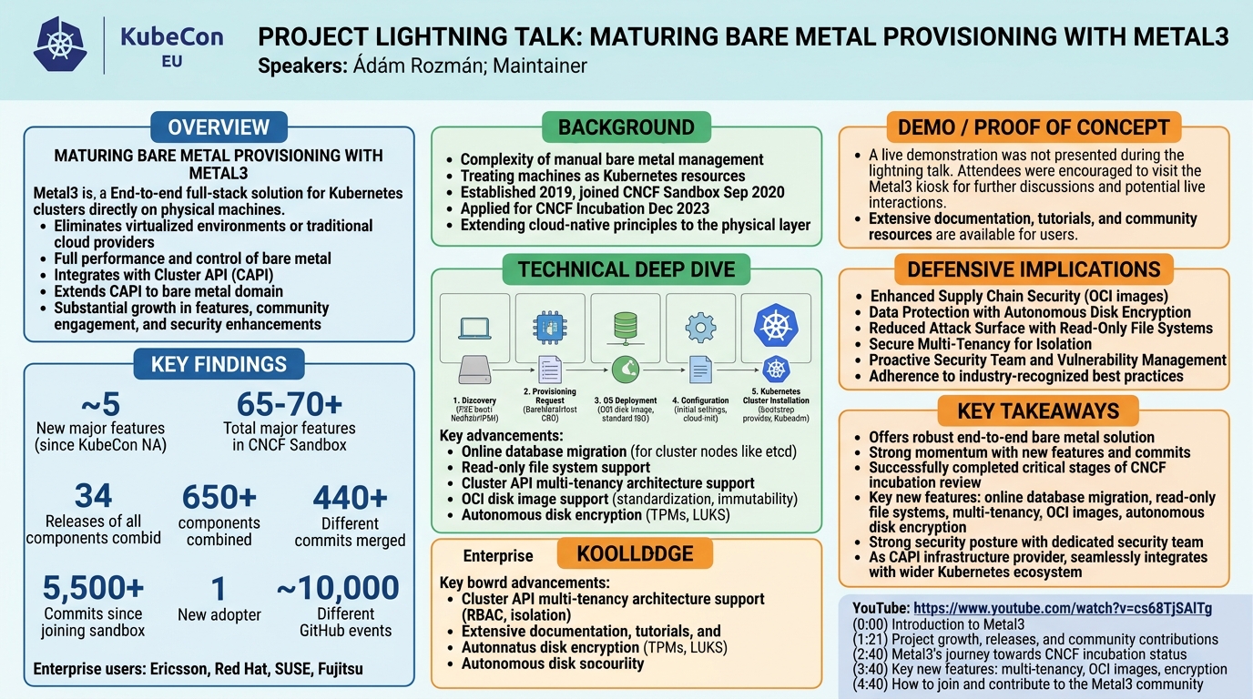 Visual summary for Project Lightning Talk: Maturing Bare Metal Provisioning With Metal3 - Ádám Rozmán, Maintainer by Ádám Rozmán, Maintainer