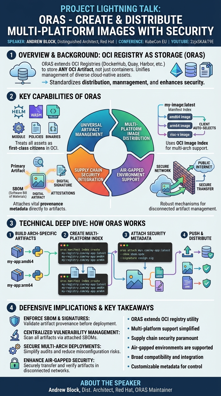 Visual summary for Project Lightning Talk: ORAS: Create and Distribute a Multi-platform Image with Secu... Andrew Block by Andrew Block
