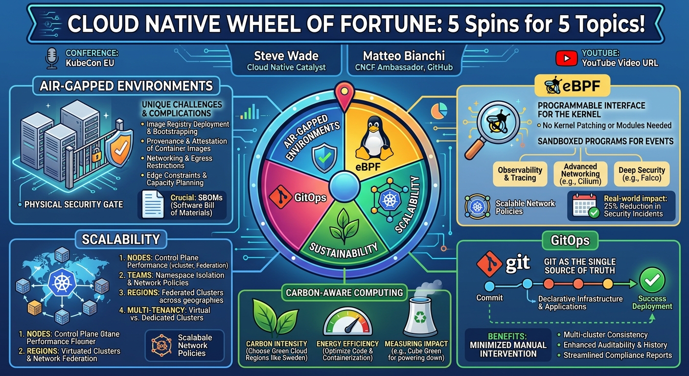 Visual summary for Cloud Native Wheel of Fortune: 5 Spins for 5 Topics! - Steve Wade, & Matteo Bianchi by Steve Wade,, Matteo Bianchi
