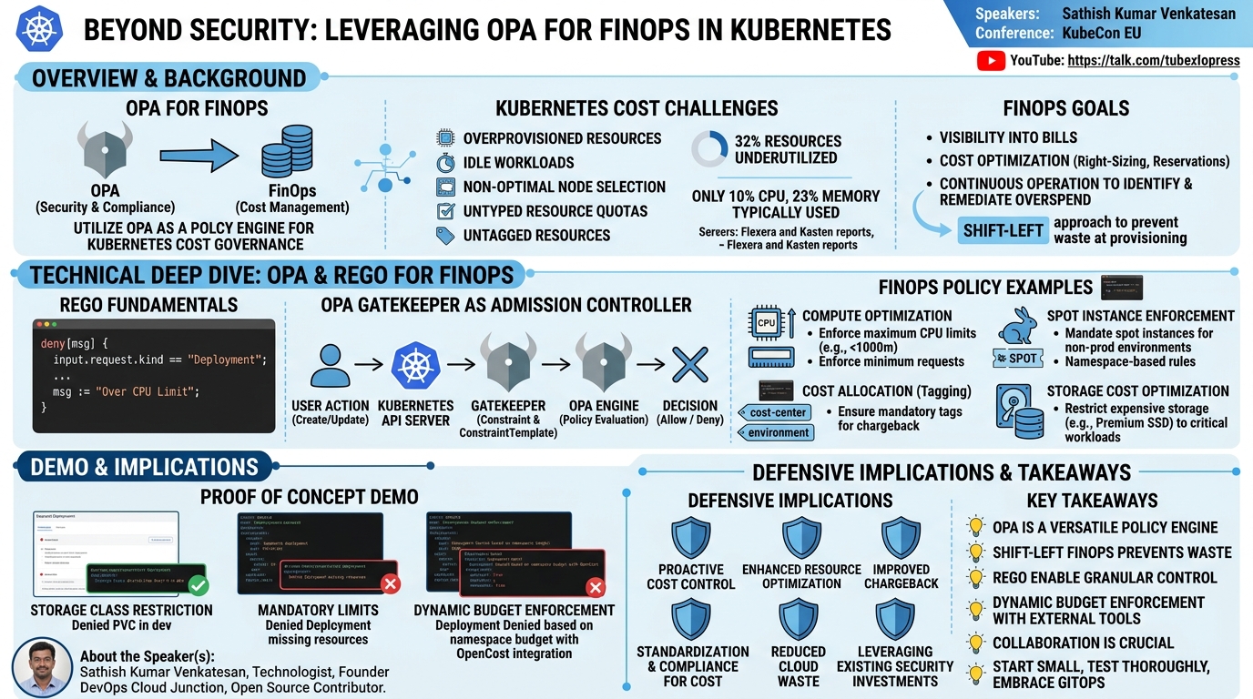 Visual summary for Beyond Security: Leveraging OPA for FinOps in Kubernetes - Sathish Kumar Venkatesan by Sathish Kumar Venkatesan