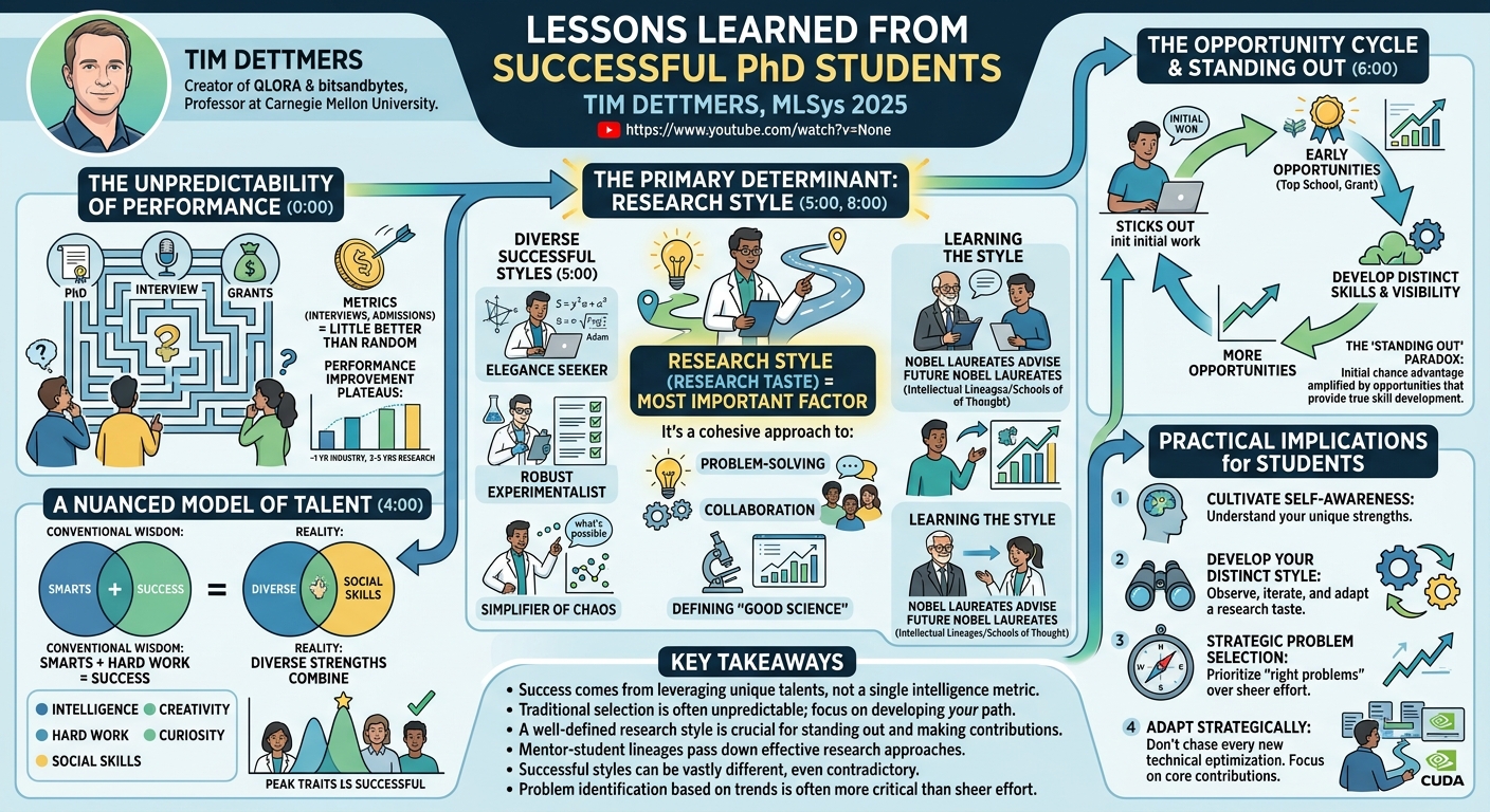 Visual summary for Lessons Learned from Successful PhD Students by Tim Dettmers
