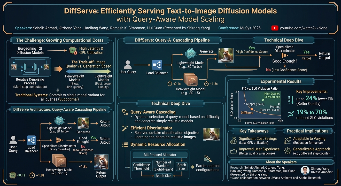 Visual summary for DiffServe: Efficiently Serving Text-to-Image Diffusion Models with Query-Aware Model Scaling by Sohaib Ahmad, Qizheng Yang, Haoliang Wang, Ramesh K. Sitaraman, Hui Guan