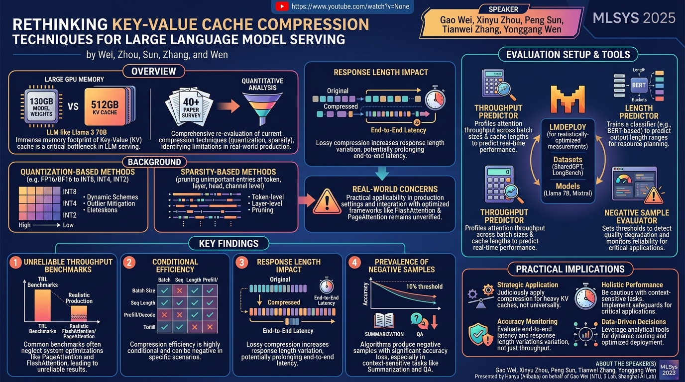 Visual summary for Rethinking Key-Value Cache Compression Techniques for Large Language Model Serving by Gao Wei, Xinyu Zhou, Peng Sun, Tianwei Zhang, Yonggang Wen