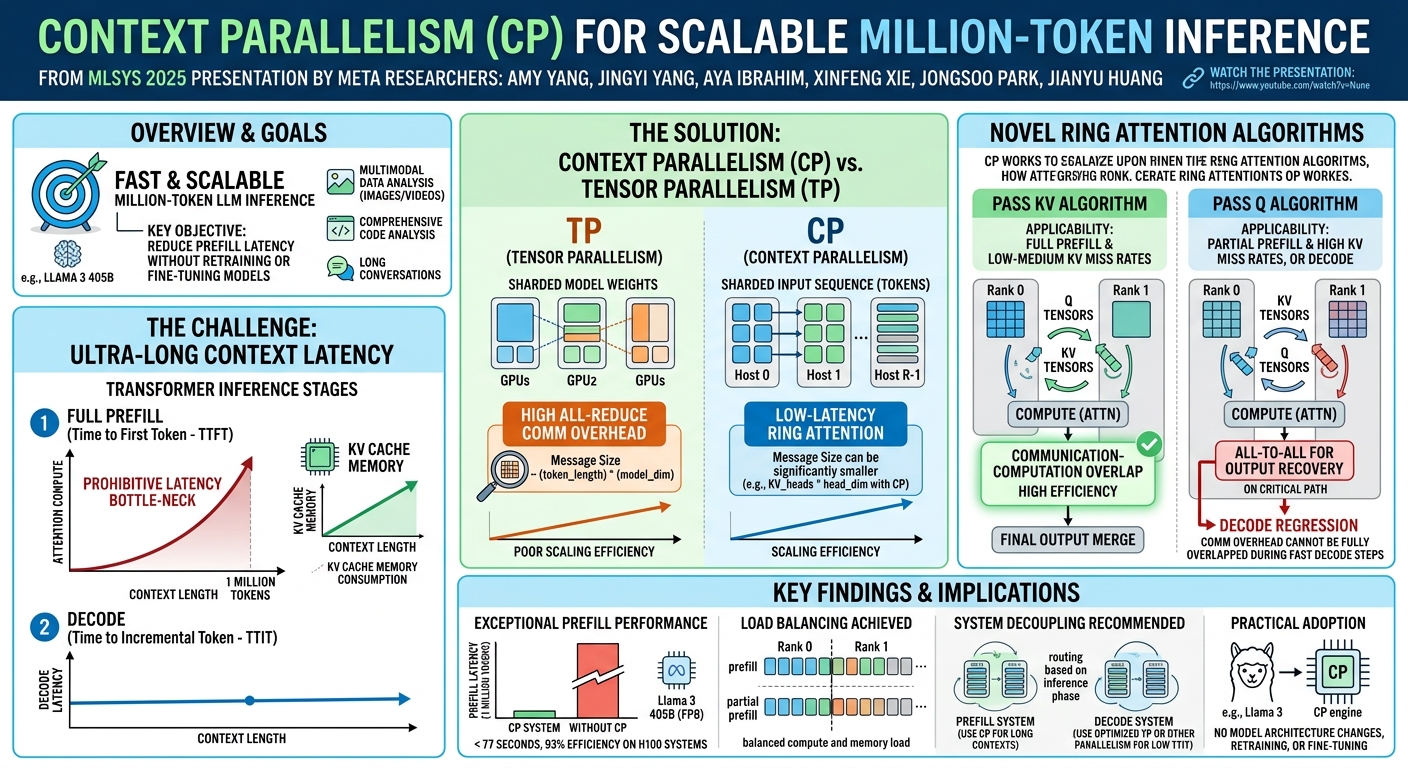 Visual summary for Context Parallelism for Scalable Million-Token Inference by Amy Yang, Jingyi Yang, Aya Ibrahim, Xinfeng Xie, Jongsoo Park, Jianyu Huang
