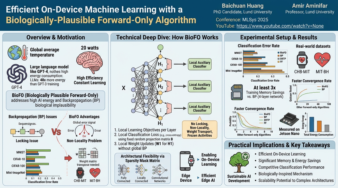 Visual summary for Efficient On-Device Machine Learning with a Biologically-Plausible Forward-Only Algorithm by Baichuan Huang, Amir Aminifar