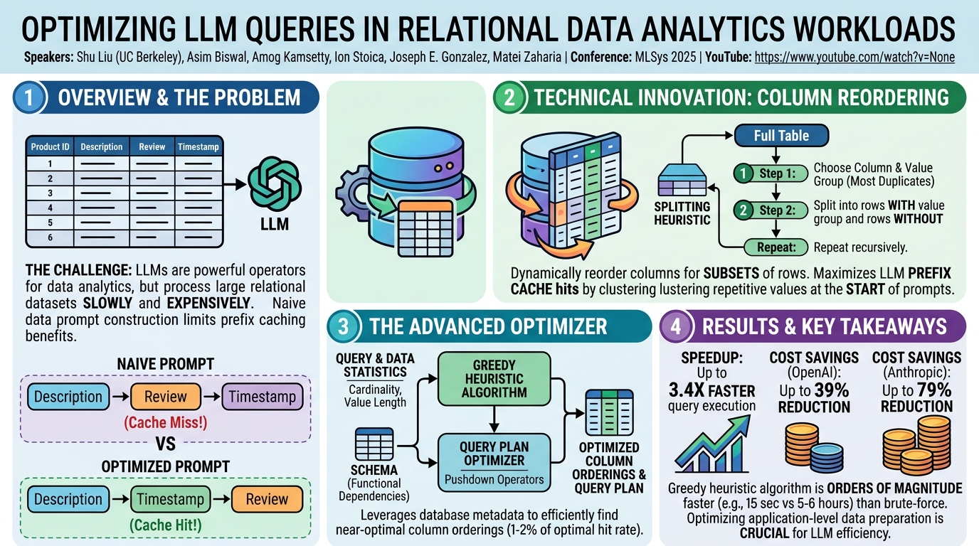 Visual summary for Optimizing LLM Queries in Relational Data Analytics Workloads by Shu Liu, Asim Biswal, Amog Kamsetty, Ion Stoica, Joseph E. Gonzalez, Matei Zaharia