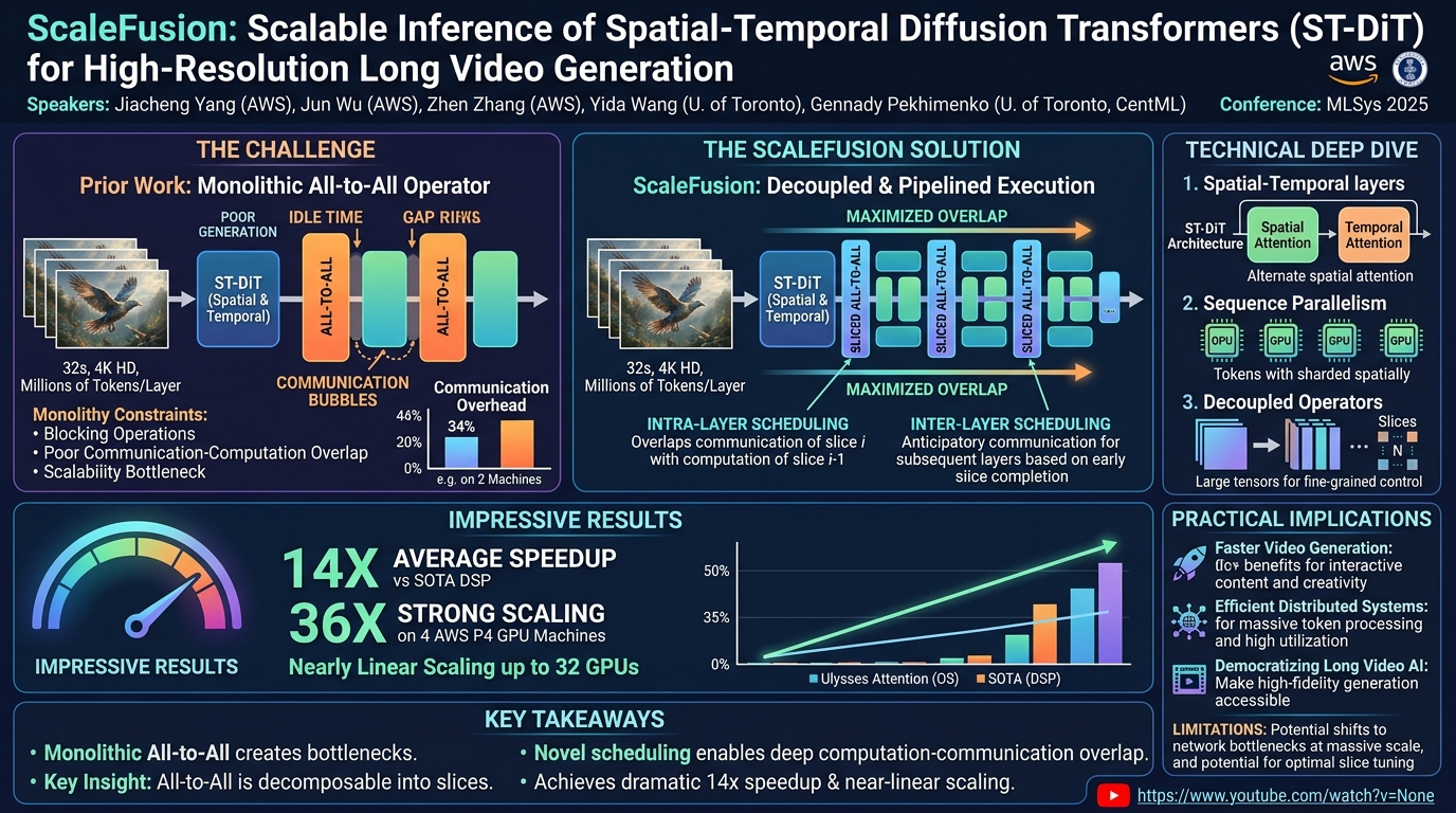 Visual summary for ScaleFusion: Scalable Inference of Spatial-Temporal Diffusion Transformers for High-Resolution Long Video Generation by Jiacheng Yang, Jun Wu, Zhen Zhang, Yida Wang, Gennady Pekhimenko