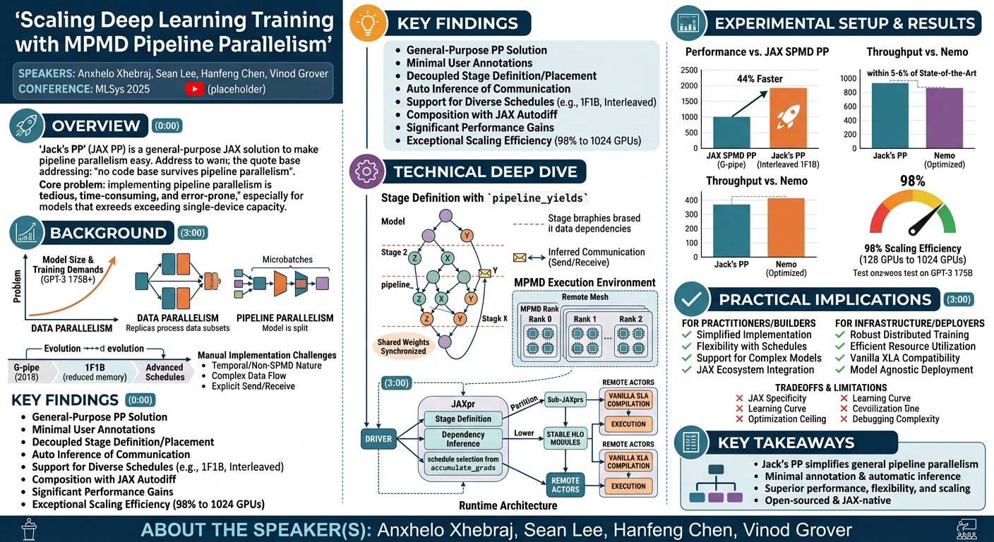 Visual summary for Scaling Deep Learning Training with MPMD Pipeline Parallelism by Anxhelo Xhebraj, Sean Lee, Hanfeng Chen, Vinod Grover
