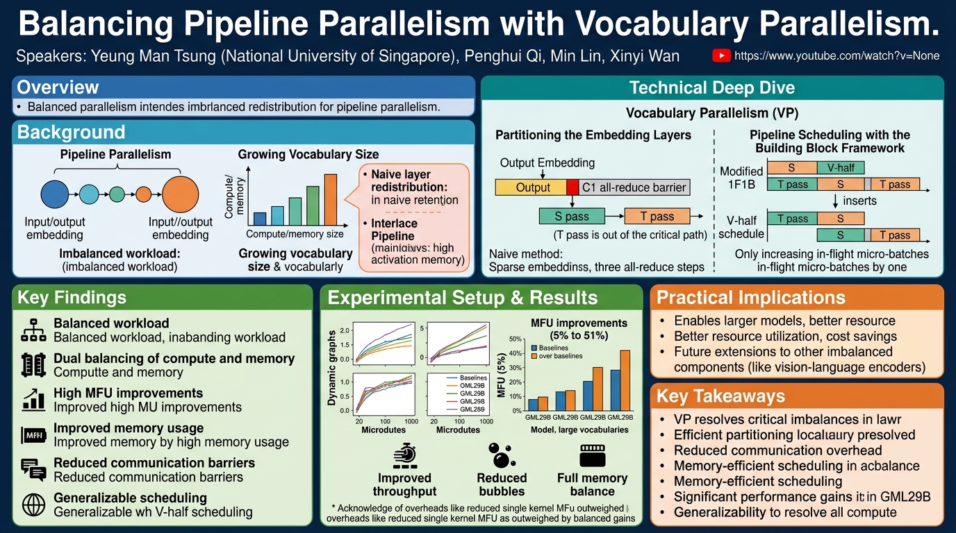 Visual summary for Balancing Pipeline Parallelism with Vocabulary Parallelism by Yeung Man Tsung, Penghui Qi, Min Lin, Xinyi Wan