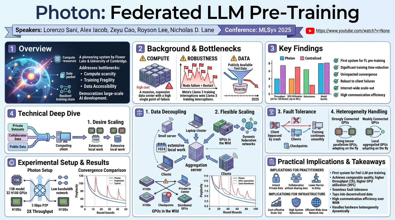 Visual summary for Photon: Federated LLM Pre-Training by Lorenzo Sani, Alex Iacob, Zeyu Cao, Royson Lee, Nicholas D. Lane